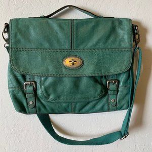 Fossil Green Leather Briefcase Laptop Bag